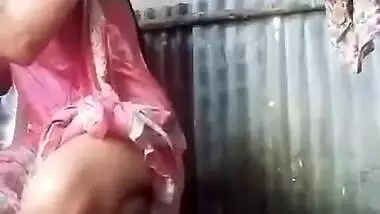 Desi village wife outdoor bath