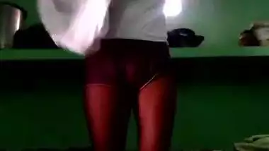 Cute girl changing and making video