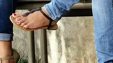 Candid teen indian feet in sandals