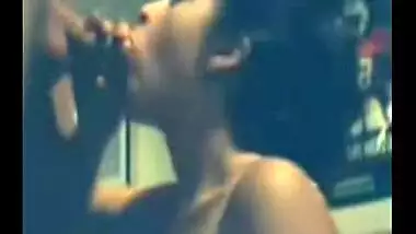 Sexy Indian babe giving her first blowjob ever